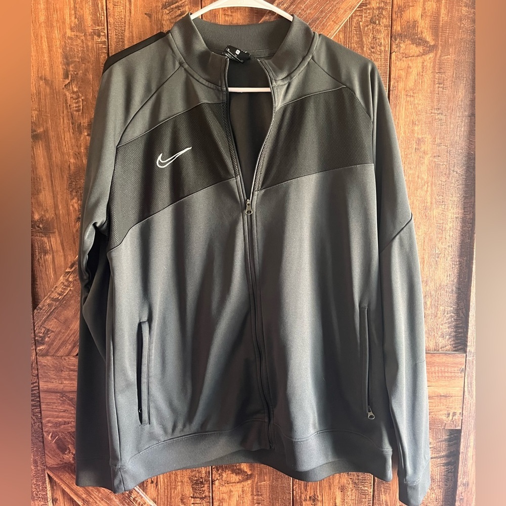 Nike dri fit men's XL black gray full‎ zip athletic jacket run gym EUC